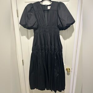 Aje Black Fallingwater Ruched Midi Dress